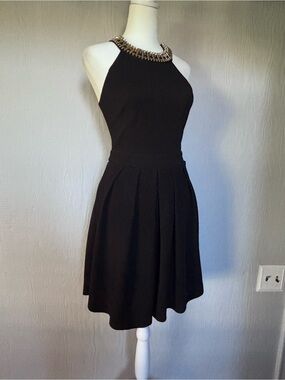 Alya Black Halter Mini Dress with Gold Chain Neck Size Women’s Small